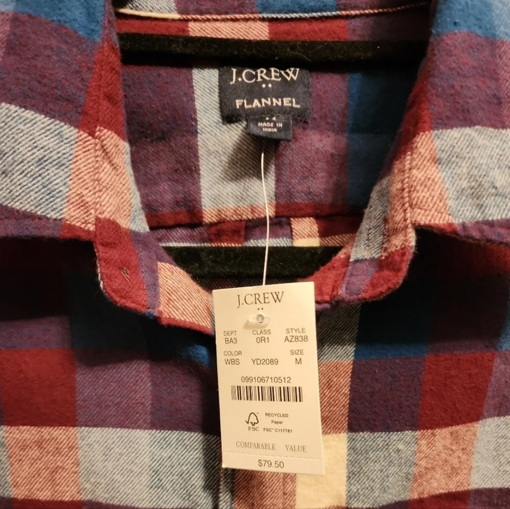 NWT J.CREW MEN'S Slim Fit Plaid Flannel Shirt M $79.50 Re-imagined 100% Cotton